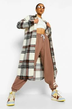 Coupon ???? Brushed Check Longline Shacket Cream ⌛