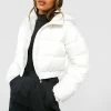 Best Sale ???? Cropped Hooded Puffer Jacket Cream ????