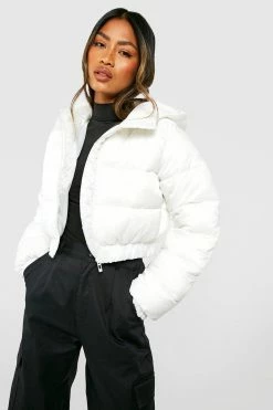 Best Sale ???? Cropped Hooded Puffer Jacket Cream ????