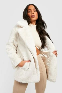 Hot Sale ❤️ Petite Oversized Collar Luxe Faux Fur ???? Coat Cream ????