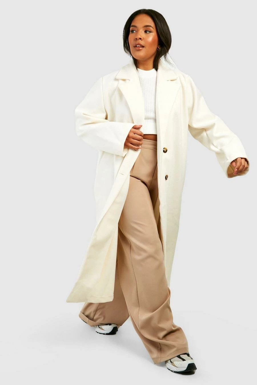 Budget ⭐ Plus Double Breasted Longline ???? Coat Cream ✨ 1 Budget ⭐ Plus Double Breasted Longline ???? Coat Cream ✨