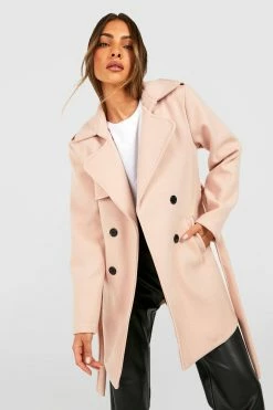 Coupon ???? Belted Wool Look Trench ???? Coat Dusky Pink ⭐