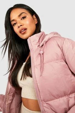 Discount ???? Hooded Longline Puffer Jacket Dusky Pink ????