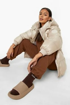 Budget ???? Oversized Pocket Detail Puffer Jacket Ecru ????