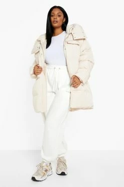 Best Sale ???? Plus Oversized Pocket Detail Puffer Jacket Ecru ????