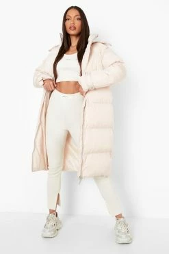 Flash Sale ???? Tall Maxi Faux Fur Trim Puffer Jacket Ecru ????