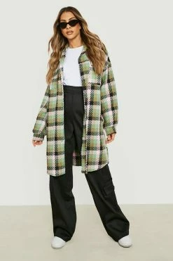 Best deal ✔️ Bright ???? Dogtooth Wool Look Shacket Green ✔️