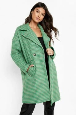 Best Sale ???? Check Longline Wool Look ???? Coat Green ????