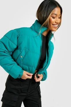 Cheap ⌛ Crop Funnel Neck Puffer Green ✔️
