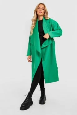 Best Sale ???? Maternity Wool Look Waterfall Belted ???? Coat Green ❤️