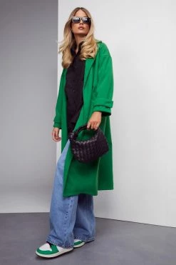 Buy ???? Wool Look Longline ???? Coat Green ????