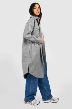 Cheap ???? Longline Wool Look Jacket Grey ????