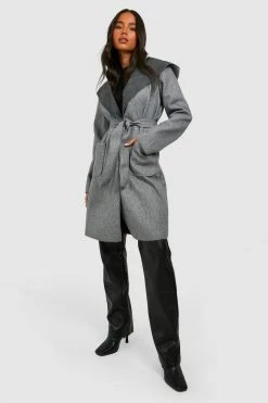 Flash Sale ???? Petite Hooded Wool Look ???? Coat Grey ????