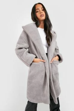 Wholesale ???? Petite Oversized Hooded Teddy ???? Coat Grey ????