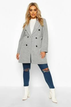 Deals ???? Plus Double Breasted ???? Coat Grey ❤️