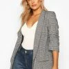 Wholesale ⭐ Plus Ruched ???? Dogtooth Prince Of Wales Check Blazer Grey ????