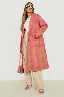 Best deal ⭐ Bright Check Wool Look ???? Coat Hot Pink ????