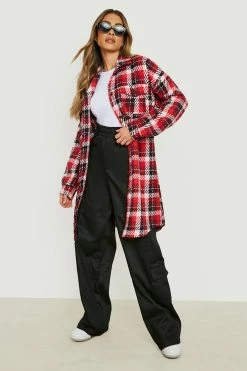 Top 10 ???? Bright ???? Dogtooth Wool Look Shacket Hot Pink ????