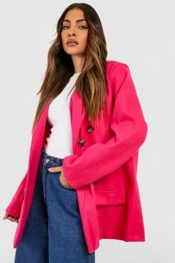 Deals ???? Oversized Double Breasted Short Wool Look ???? Coat Hot Pink ✔️