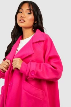 Wholesale ✔️ Petite Premium Wool Look Oversized ???? Coat Hot Pink ????