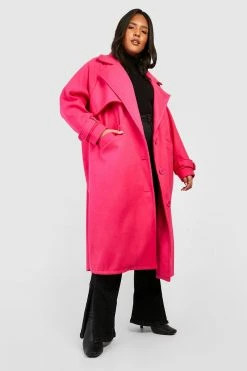 Discount ???? Plus Premium Wool Look Oversized ???? Coat Hot Pink ✨