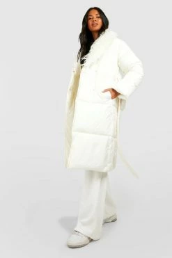 Best Sale ???? Shaggy Faux Fur Collar Puffer Ivory ????