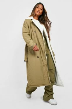 Buy ⭐ Borg Lined Padded Trench ???? Coat Khaki ????