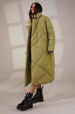 Wholesale ???? Maxi Quilt Detail Puffer Jacket Khaki ????