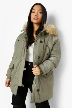 Budget ❤️ Petite Faux Fur Hooded Parka ???? Coat Khaki ????
