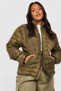 Cheapest ???? Plus Basic Funnel Neck Puffer ???? Coat Khaki ????