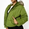Top 10 ???? Recycled Faux Fur Trim Hooded Puffer Jacket Khaki ????