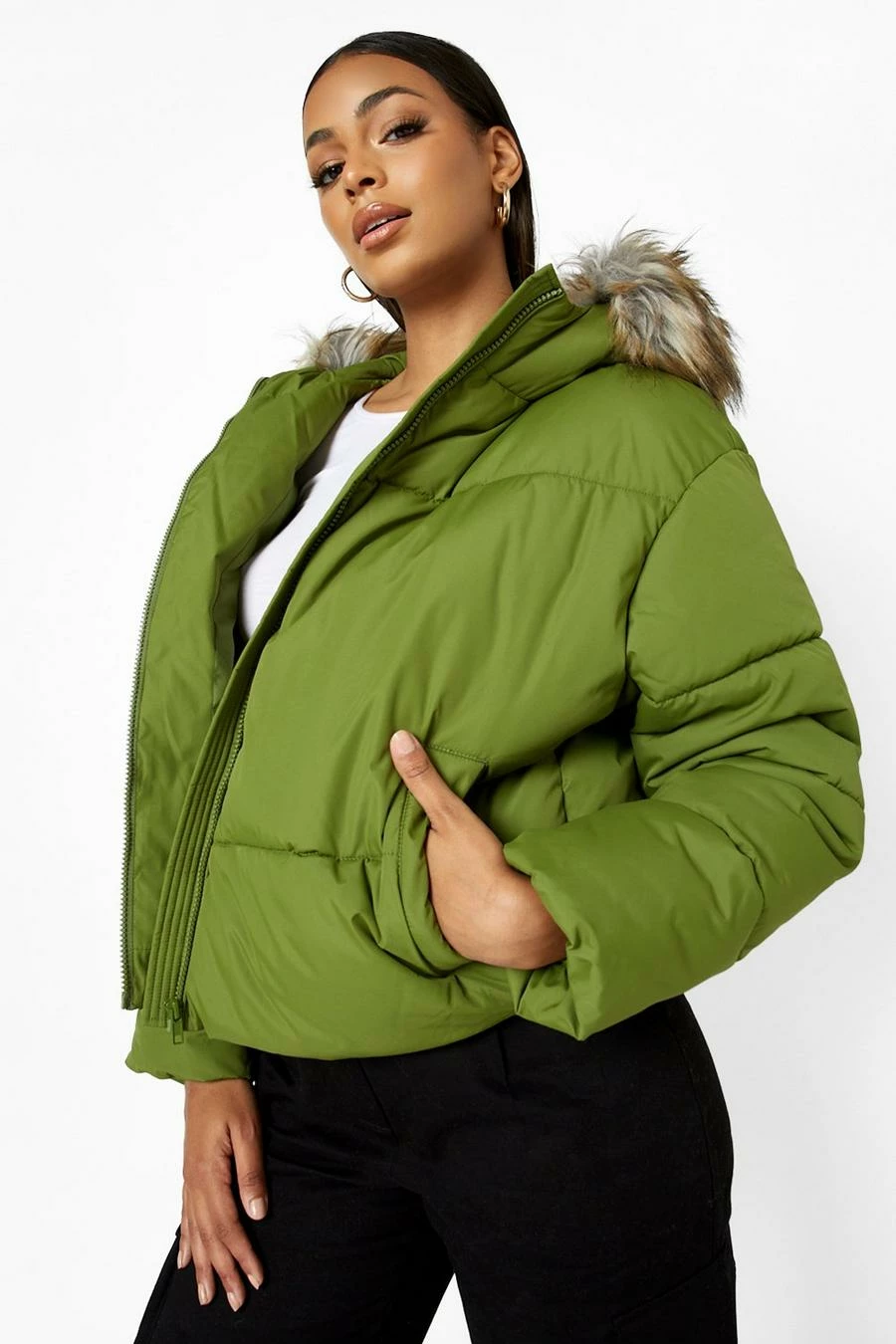Top 10 ???? Recycled Faux Fur Trim Hooded Puffer Jacket Khaki ???? 1 Top 10 ???? Recycled Faux Fur Trim Hooded Puffer Jacket Khaki ????