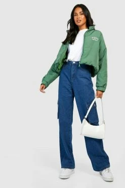 Promo ❤️ Sporty Embroidered Crop Puffer Khaki ????