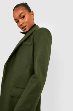 Discount ???? Tall Double Breasted Pocket Wool Look ???? Coat Khaki ????