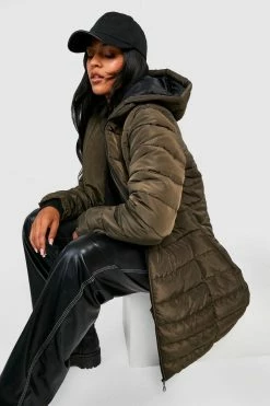 Cheap ???? Tall Hooded Longline Puffer ???? Coat Khaki ????