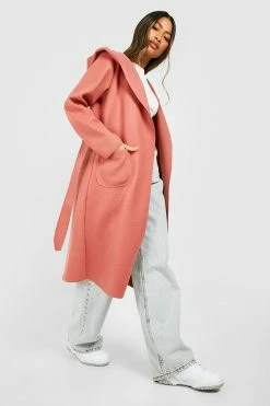 Best Pirce ✔️ Wool Look Hooded Midi ???? Coat Light Pink ????
