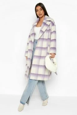 Best Sale ???? Lilac Check Wool Look ???? Coat Lilac ????
