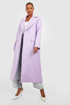 Cheap ⌛ Tall Faux Fur Trim Wool Look Oversized ???? Coat Lilac ????
