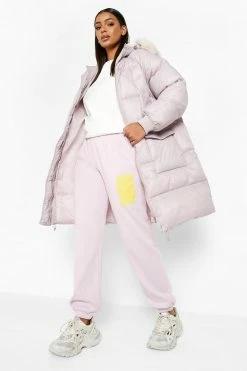 Top 10 ???? Faux Fur Trim Longline Parka ???? Coat Mauve ????