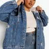 Cheap ???? Plus Loopback Hooded Denim Distressed Jacket Mid Blue ????