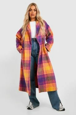 Coupon ???? Plus Brushed Bright Check Wool Look ???? Coat Multi ⌛