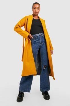 Best deal ???? Tall Belted Double Breasted Wool Look ???? Coat Mustard ????