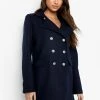 Best Pirce ???? Contrast Collar Wool Look Jacket Navy ????