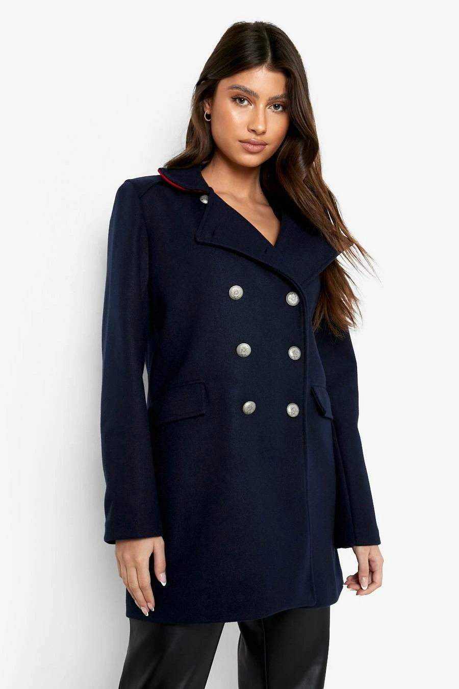 Best Pirce ???? Contrast Collar Wool Look Jacket Navy ???? 1 Best Pirce ???? Contrast Collar Wool Look Jacket Navy ????
