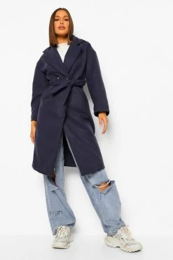 Wholesale ???? Double Breasted Belted Wool Look ???? Coat Navy ????