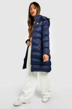 Hot Sale ???? Longline Padded Faux Fur Hooded Jacket Navy ????