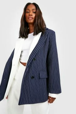 Wholesale ???? Super Oversized Pinstripe Wool Blazer Navy ✔️