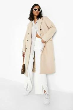 Best deal ⌛ Shoulder Pad Wool Look ???? Coat Oatmeal ????
