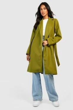 Buy ???? Belted Wool Look ???? Coat Olive ????