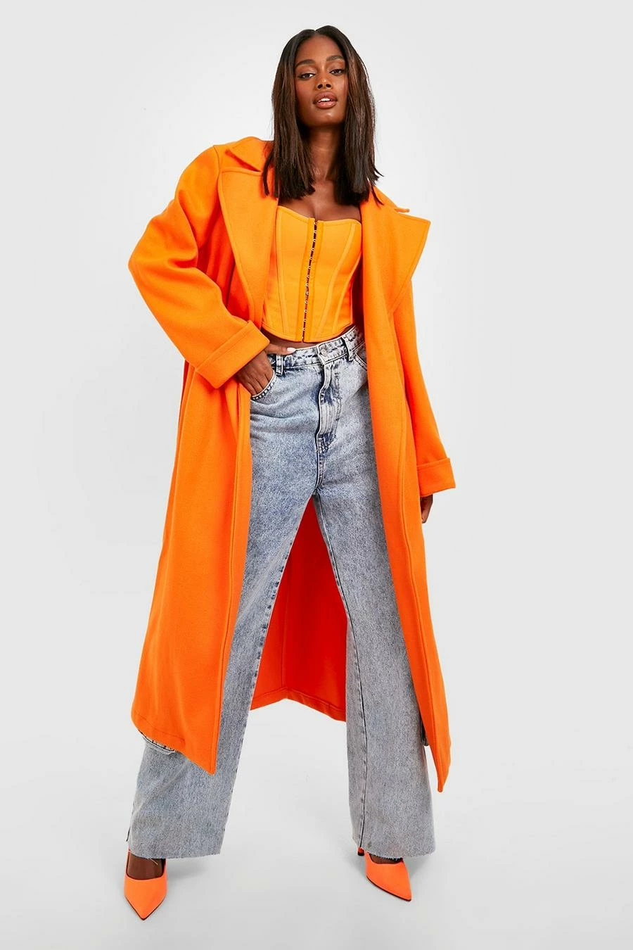Top 10 ???? Oversized Belted Back Detail Wool ???? Coat Orange ???? 1 Top 10 ???? Oversized Belted Back Detail Wool ???? Coat Orange ????